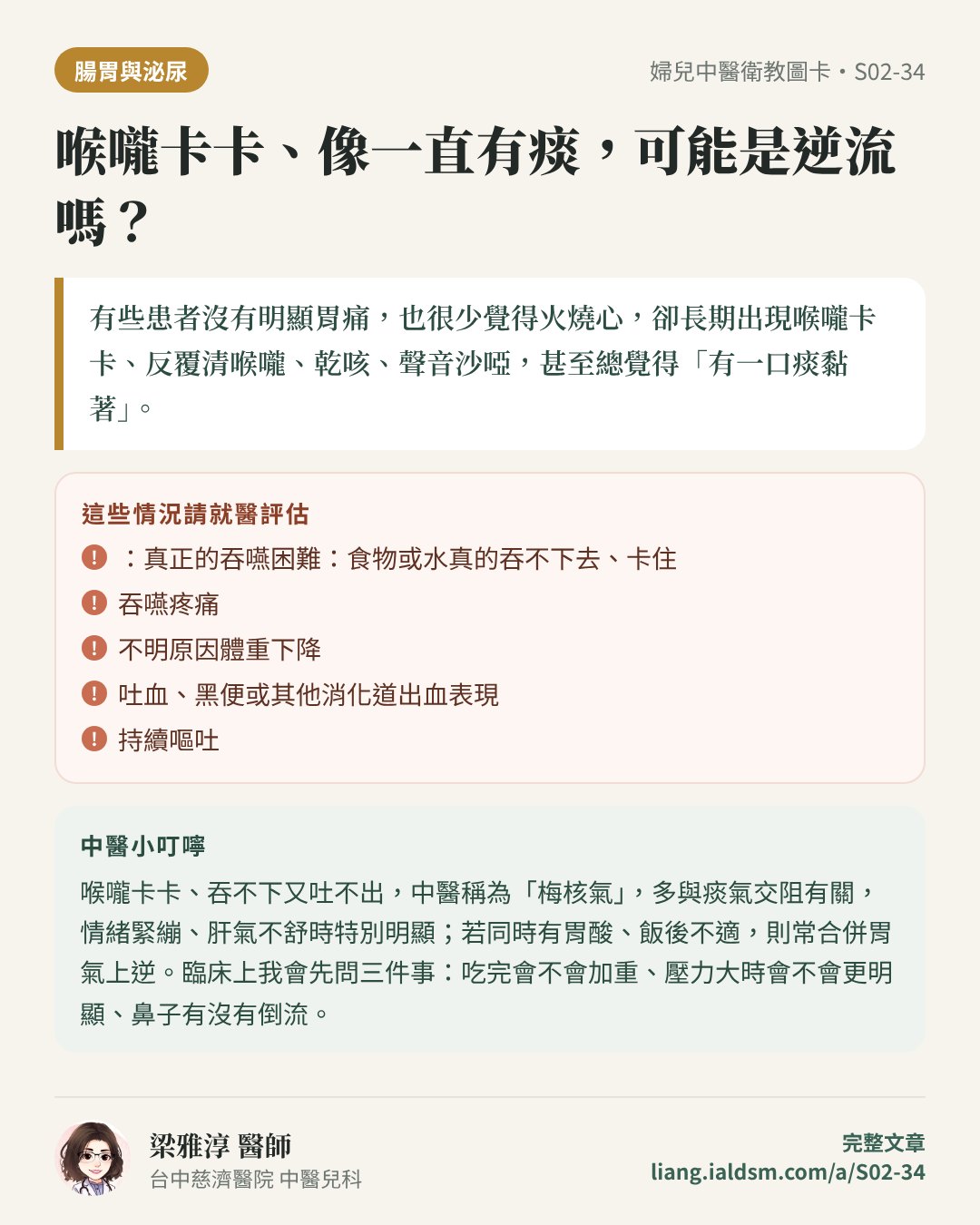 喉嚨卡卡、像一直有痰，可能是逆流嗎？衛教圖卡