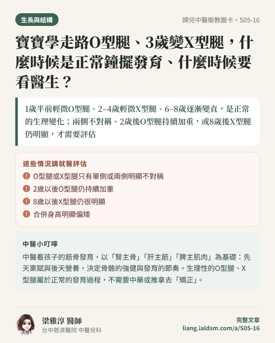 寶寶學走路O型腿、3歲變X型腿，什麼時候是正常鐘擺發育、什麼時候要看醫生？衛教圖卡