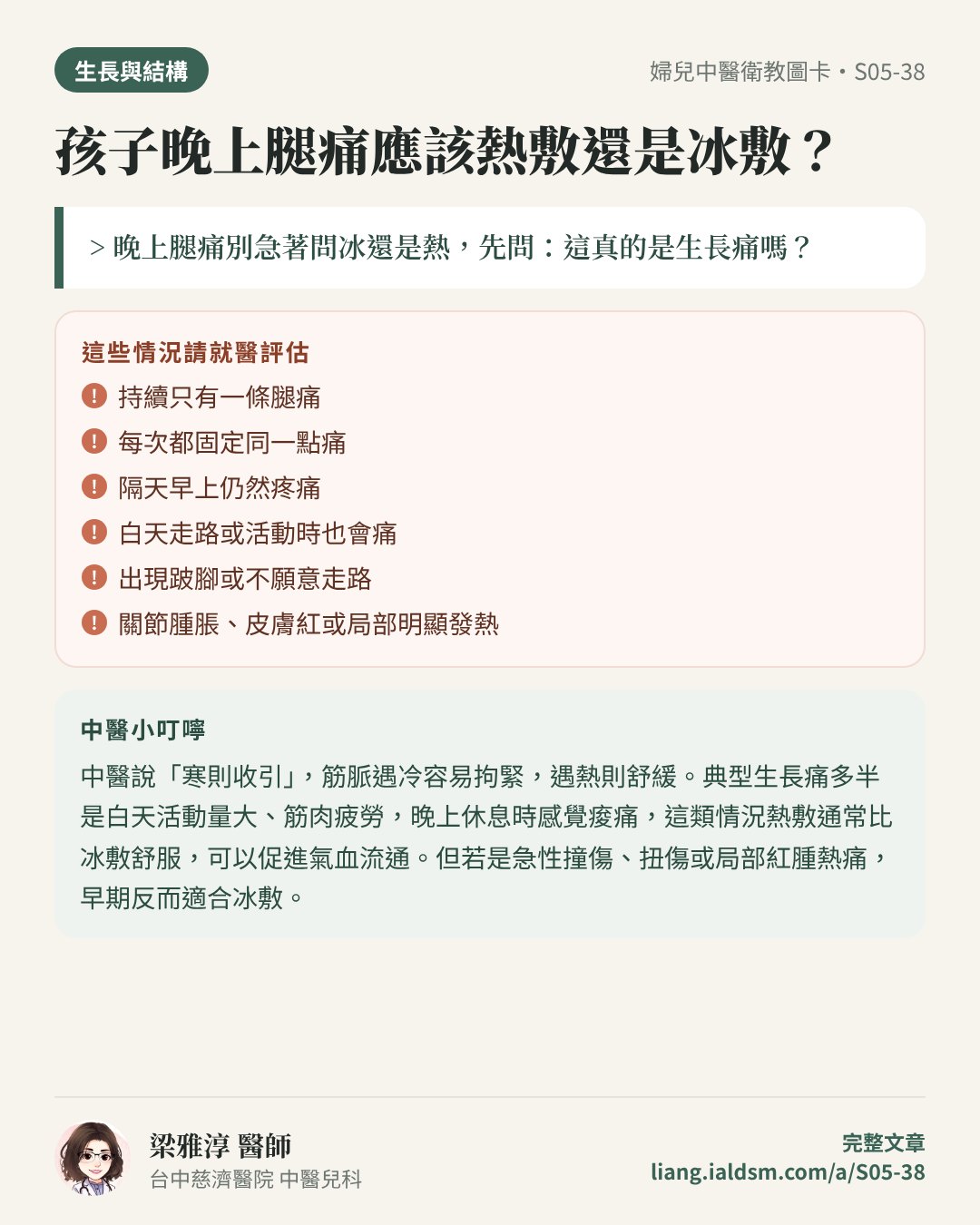 孩子晚上腿痛應該熱敷還是冰敷？衛教圖卡